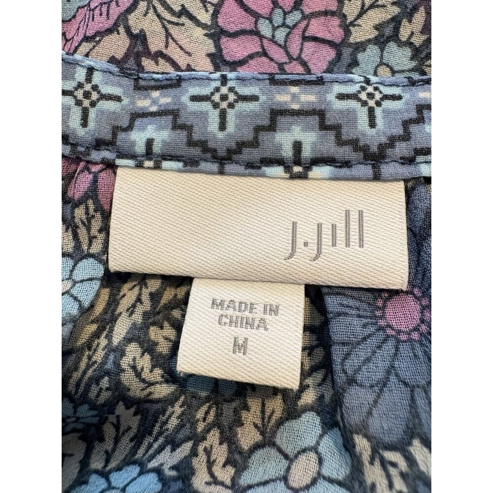 J. JILL Floral Sheer 3/4 Sleeve Blouse Blue Tie Size Medium Boho Cottagecore‎ - Picture 7 of 8